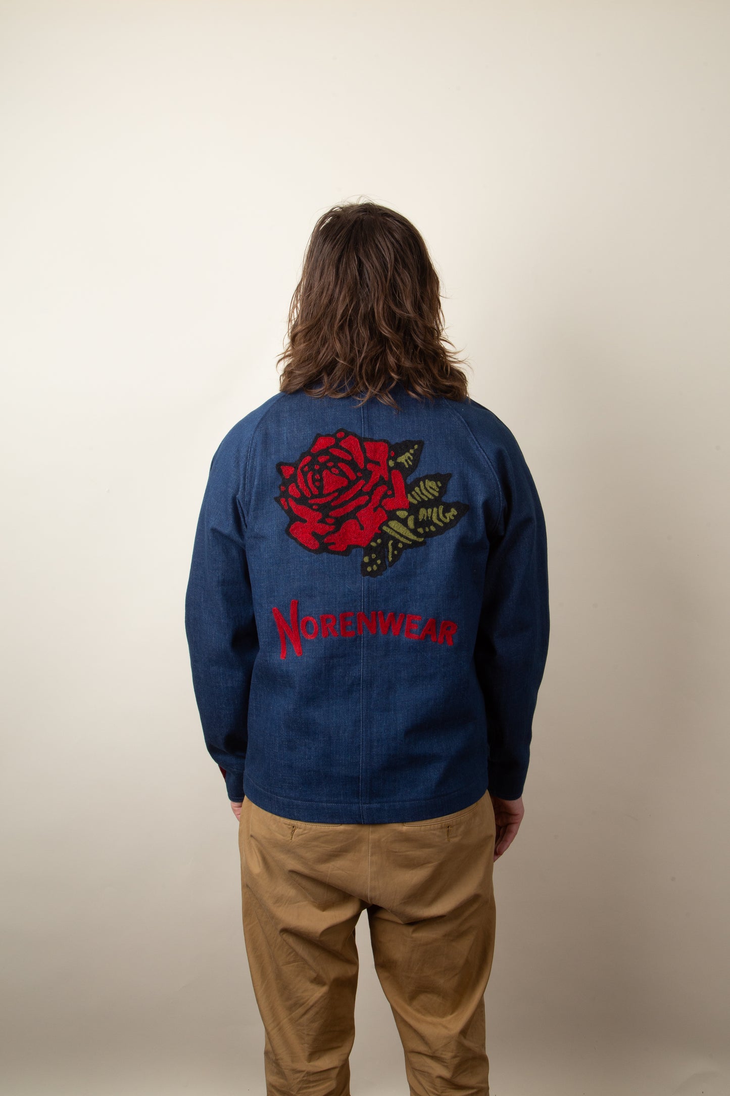 Denim Chore Coat With Rose Chainstitch