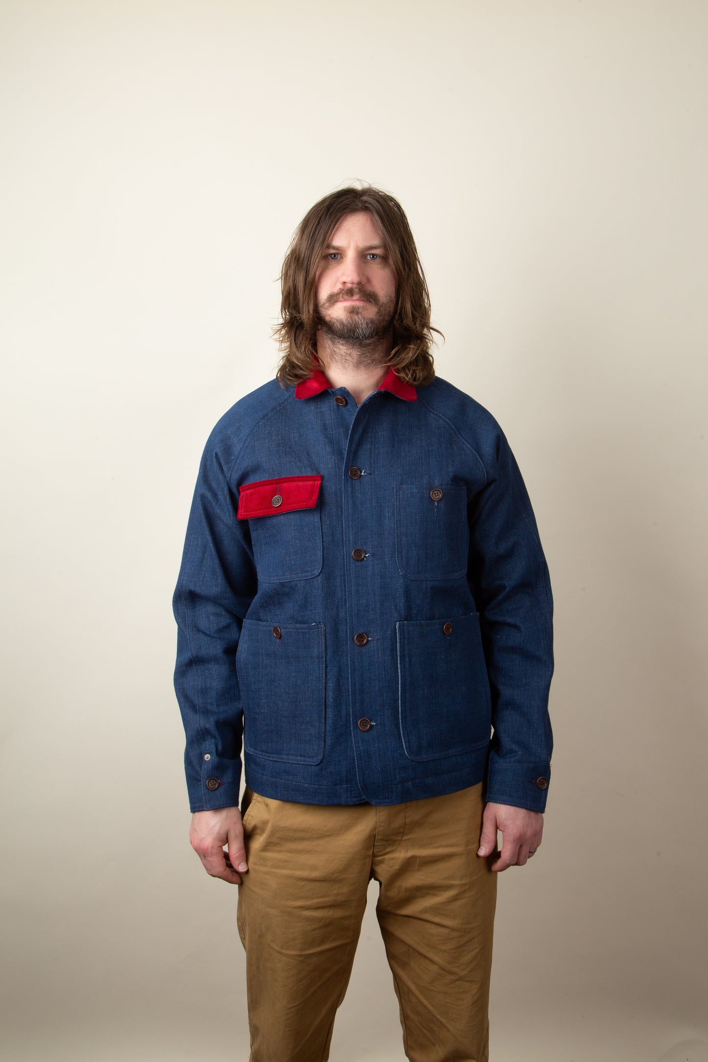 Denim Chore Coat With Rose Chainstitch