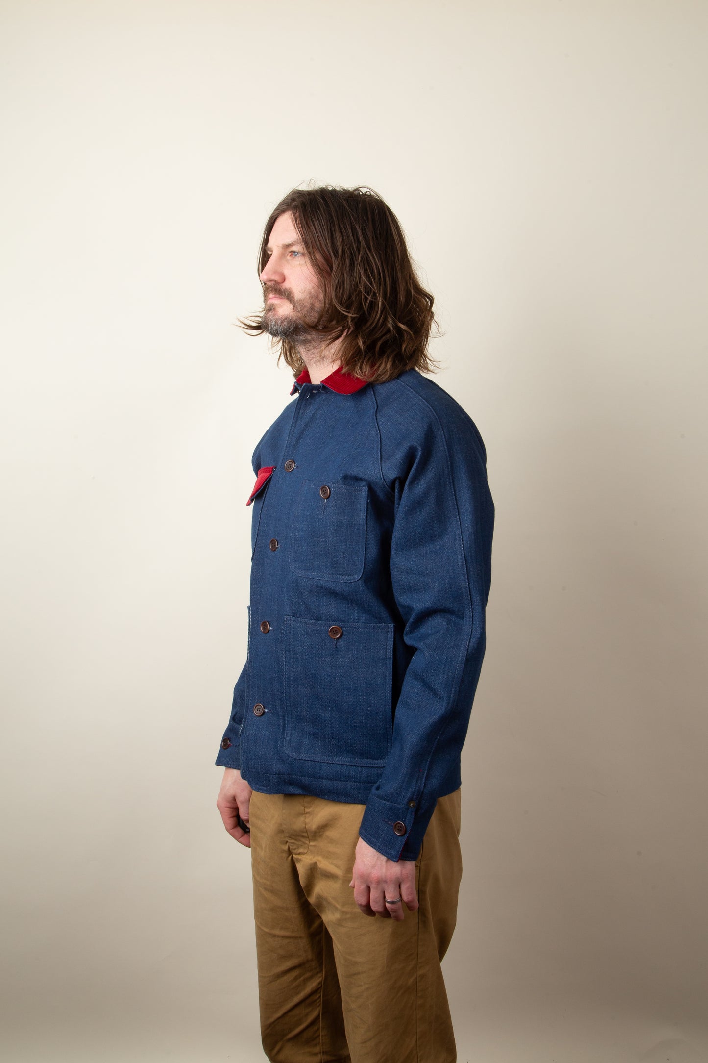 Denim Chore Coat With Rose Chainstitch