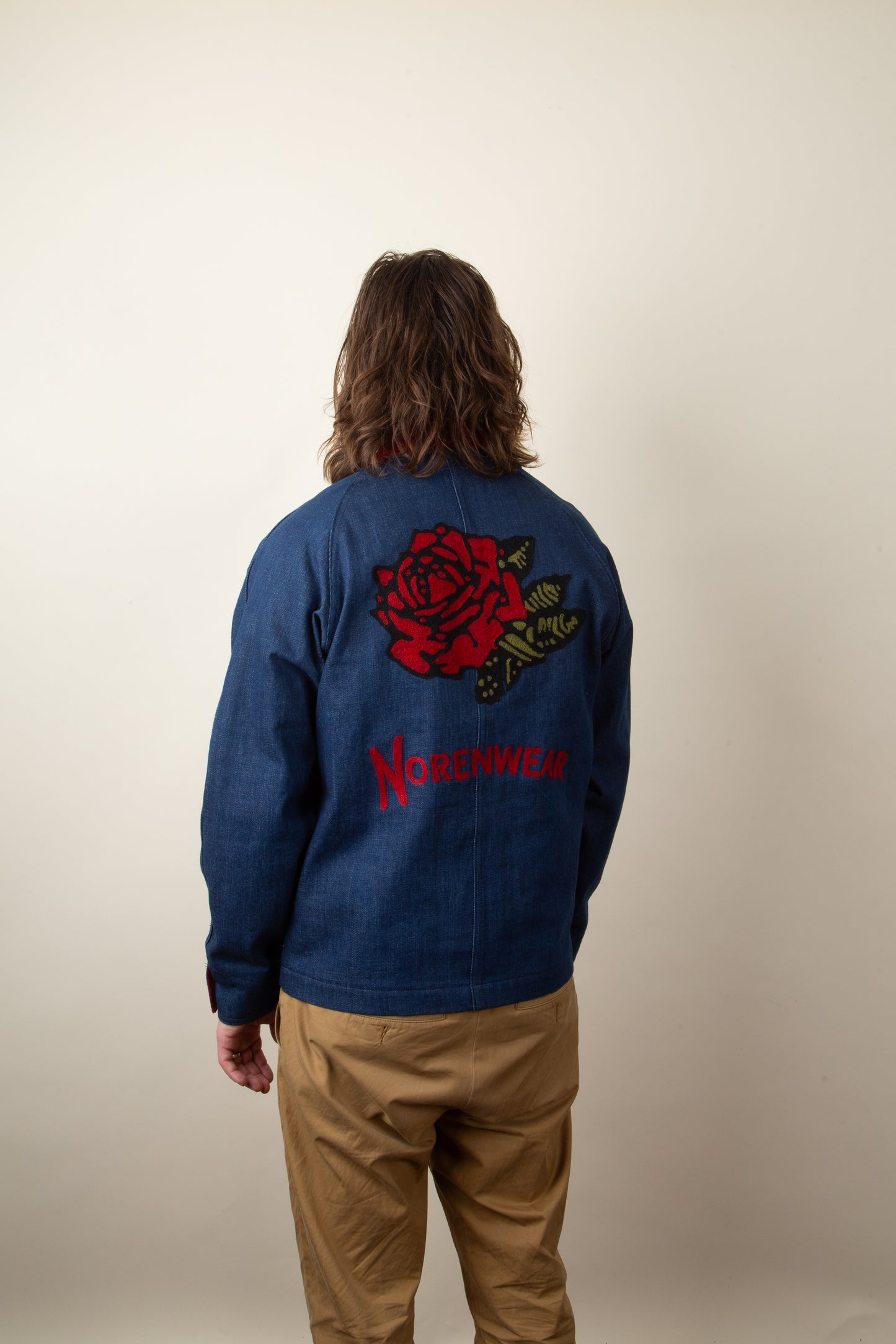 Denim Chore Coat With Rose Chainstitch