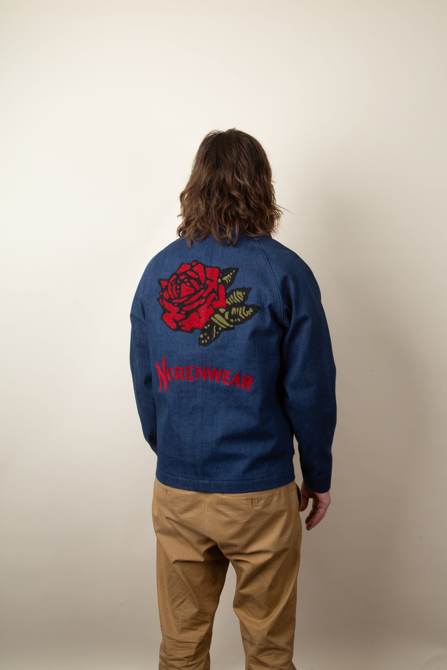 Denim Chore Coat With Rose Chainstitch