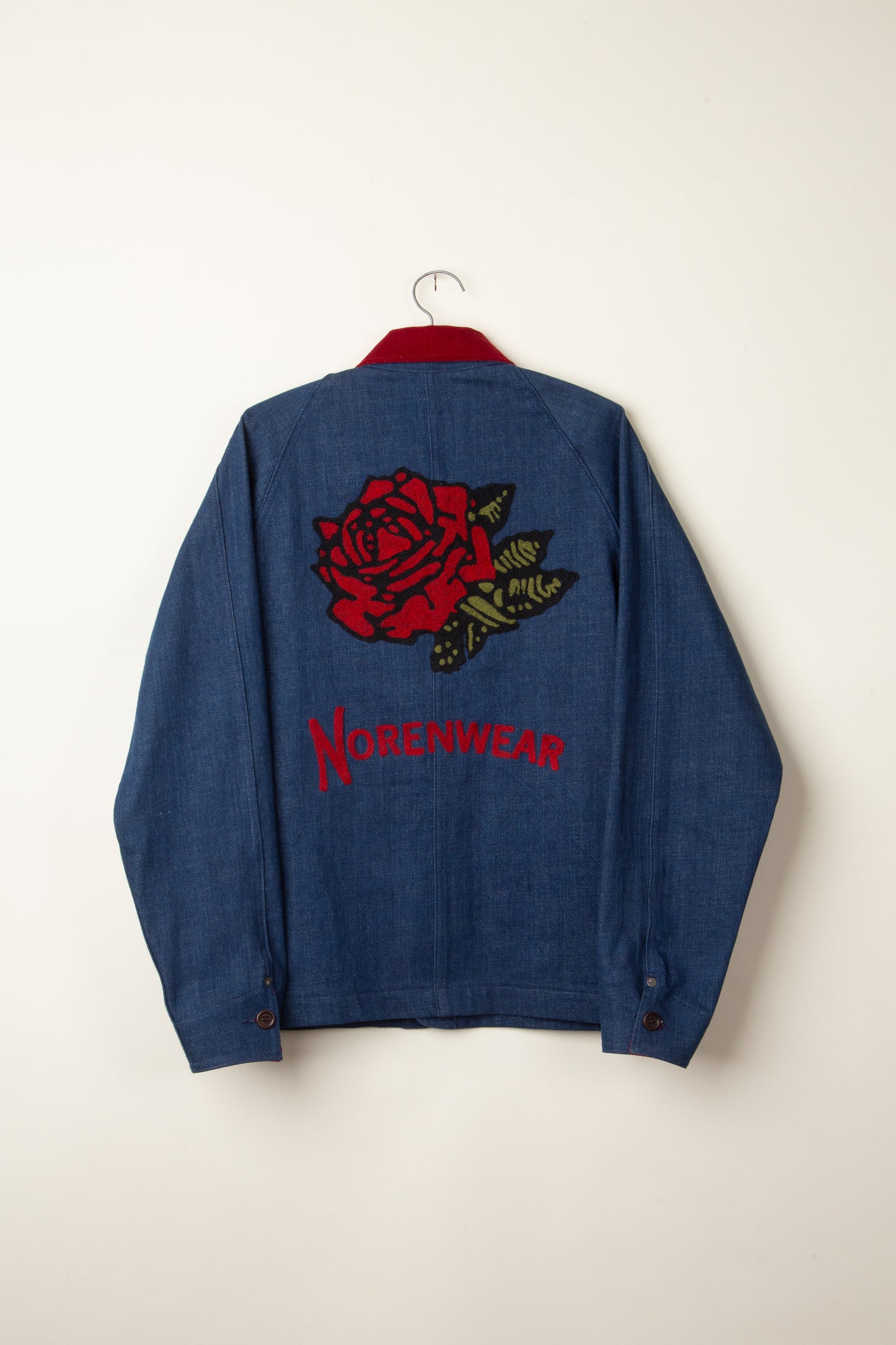 Denim Chore Coat With Rose Chainstitch
