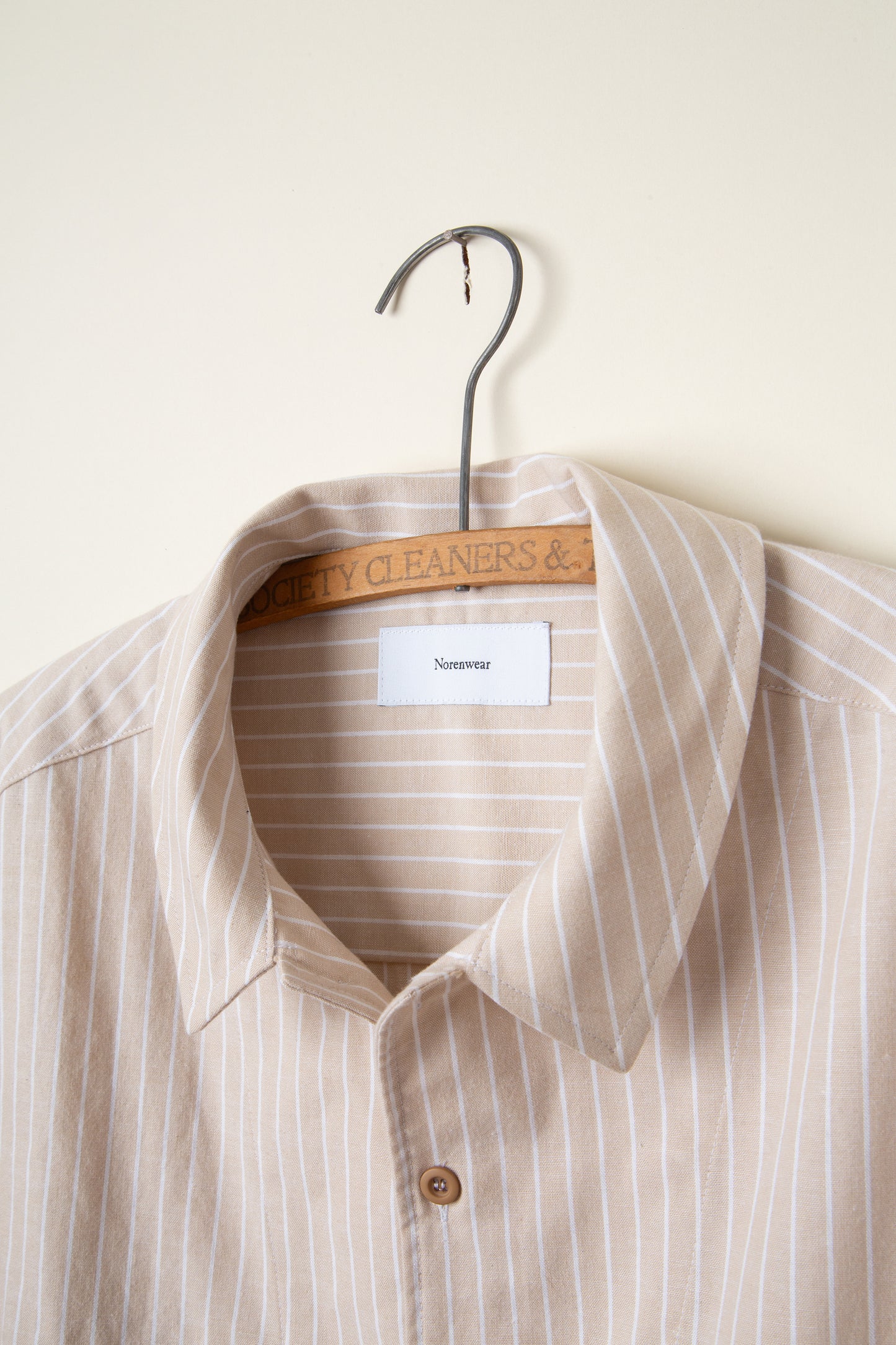 Beige and White Striped Broadcloth Camp Shirt