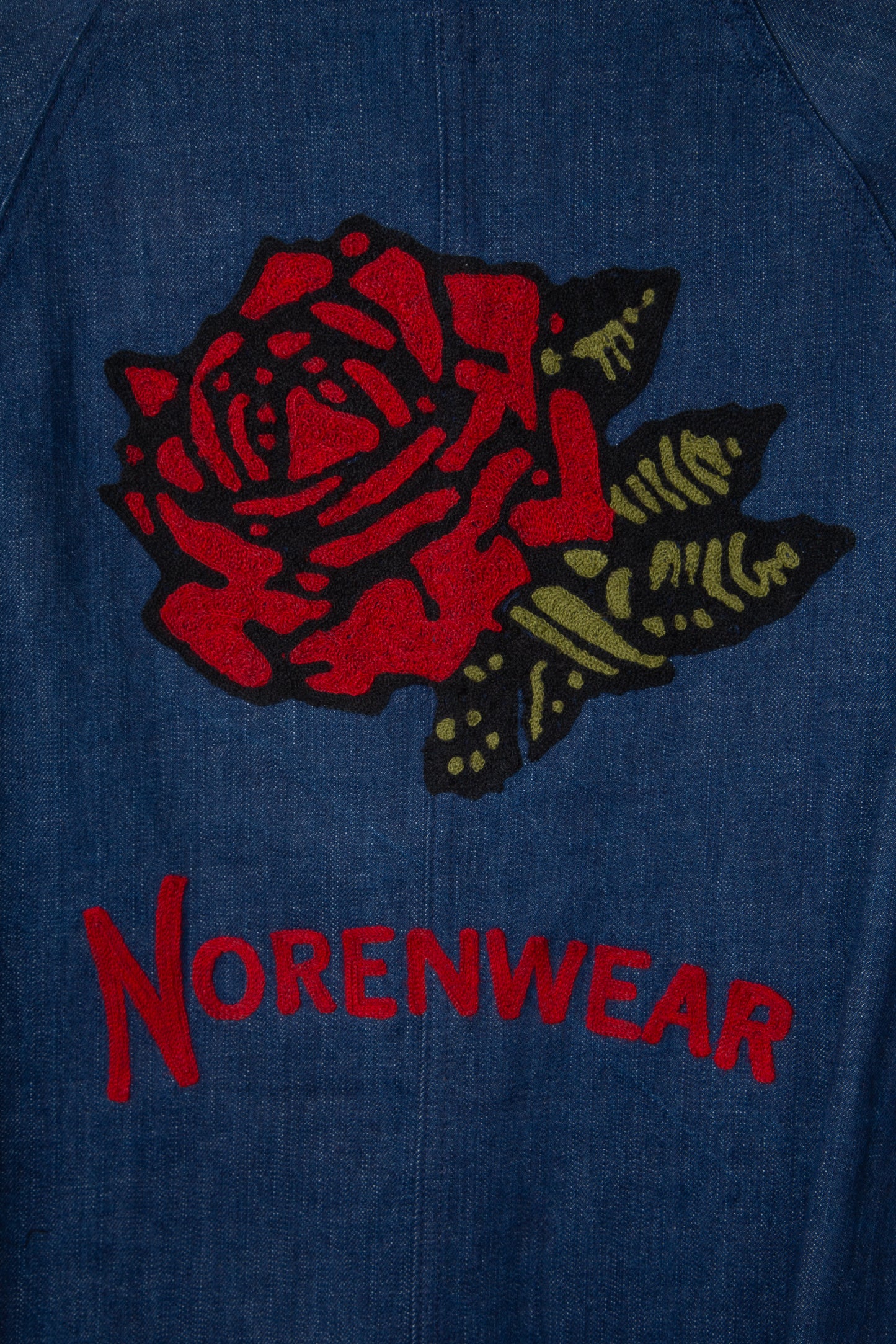 Denim Chore Coat With Rose Chainstitch