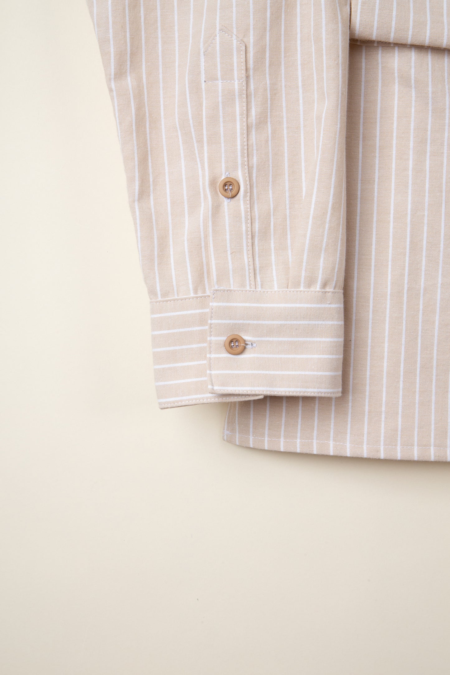 Beige and White Striped Broadcloth Camp Shirt