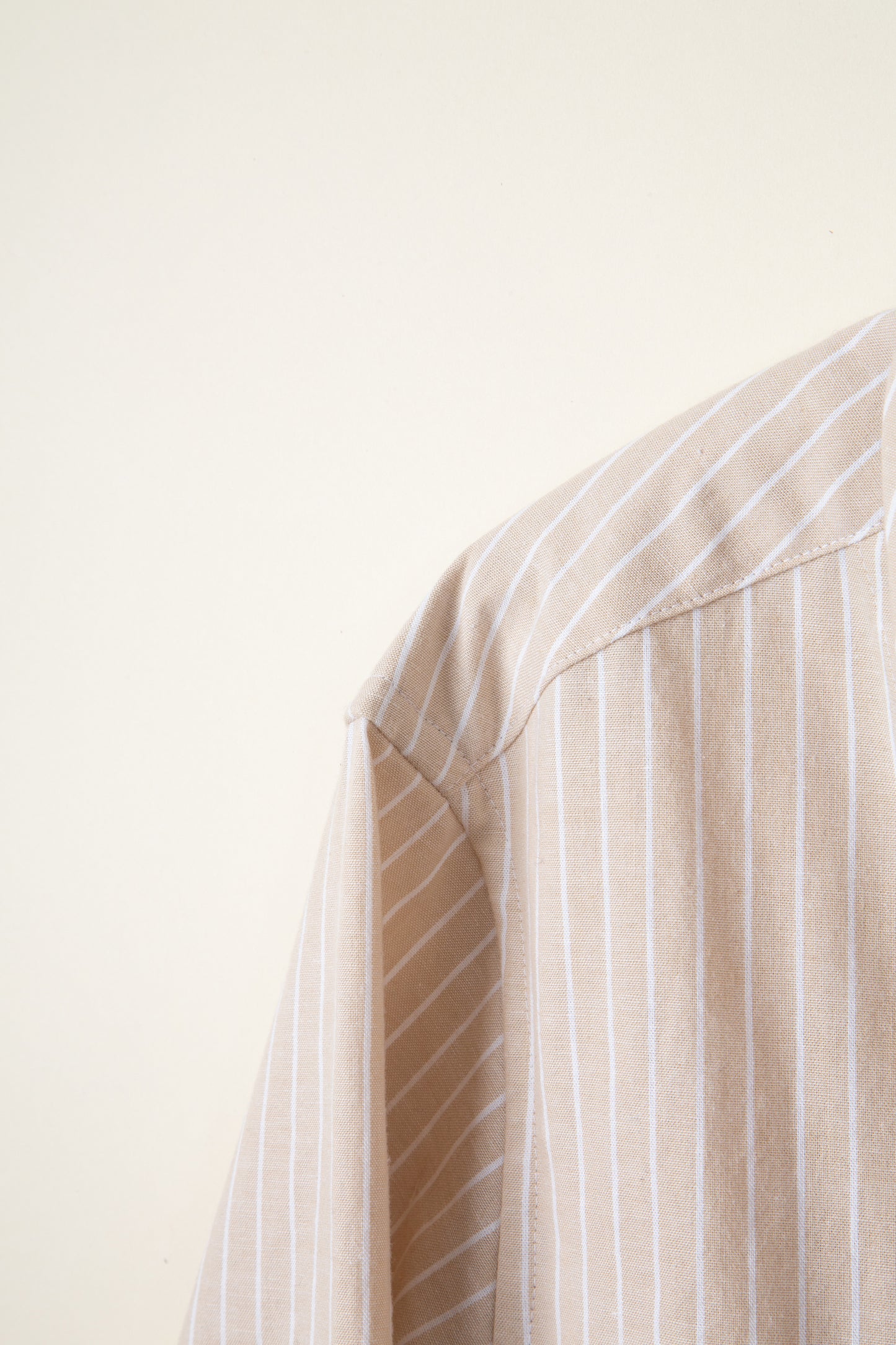 Beige and White Striped Broadcloth Camp Shirt