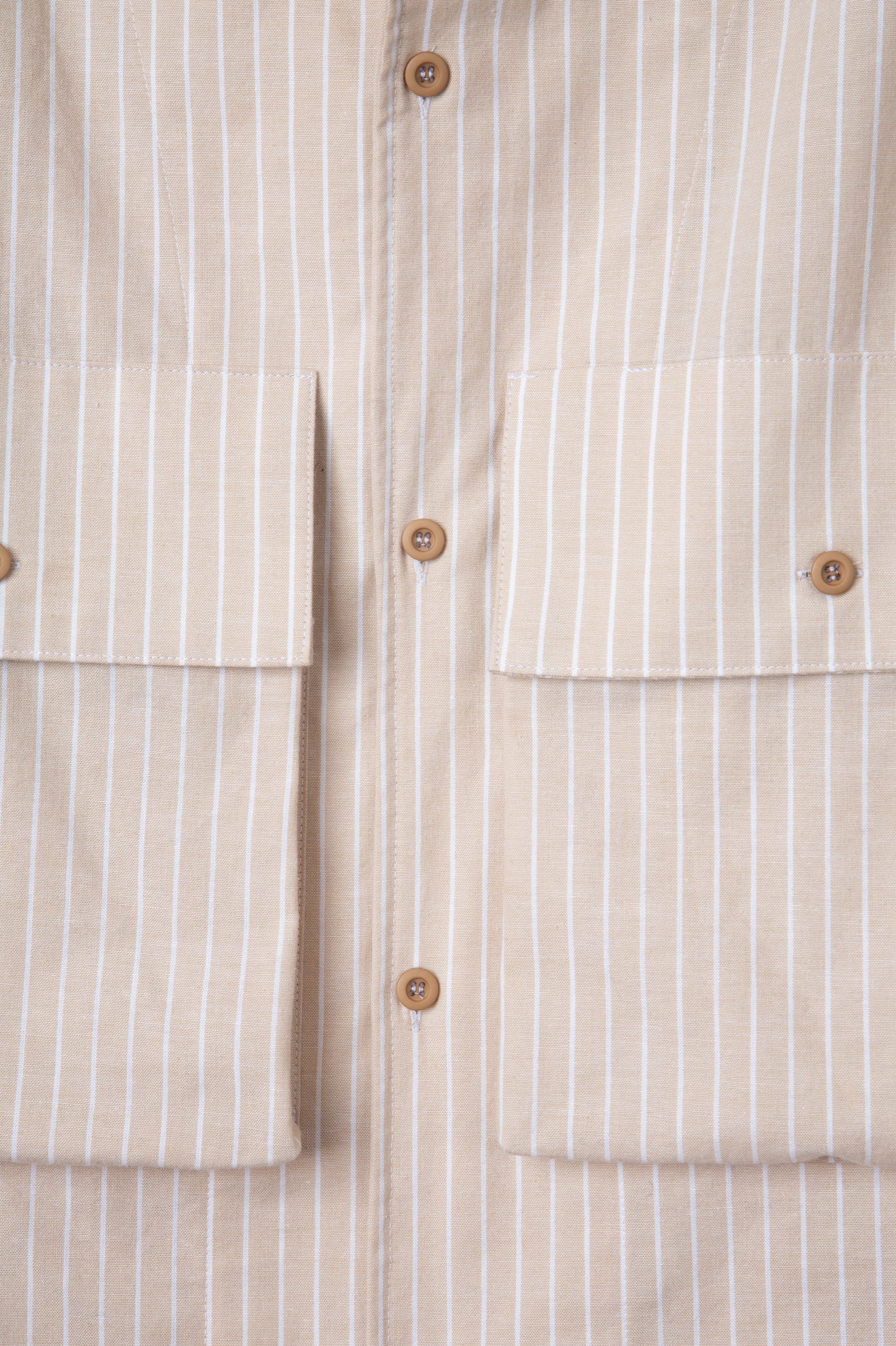 Beige and White Striped Broadcloth Camp Shirt