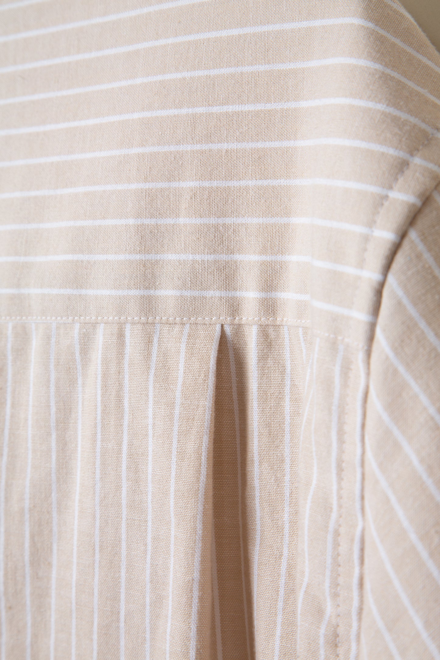 Beige and White Striped Broadcloth Camp Shirt